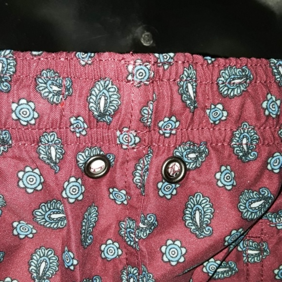 Men's Burgundy Red Blue Paisley Swim Trunks Shorts - Picture 3 of 7